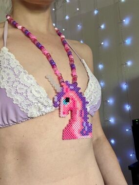 Pink Beaded Magic Unicorn Necklace – Whimsical Pendant Bead Necklace